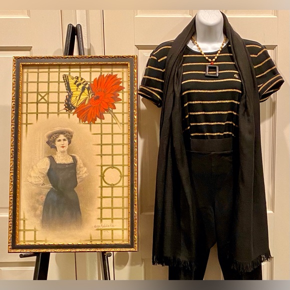 Ralph Lauren green label black with gold metallic stripes tee shirt - Picture 4 of 7